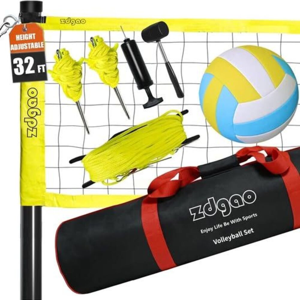 Outdoor Portable Volleyball Net System - Adjustable Height Poles